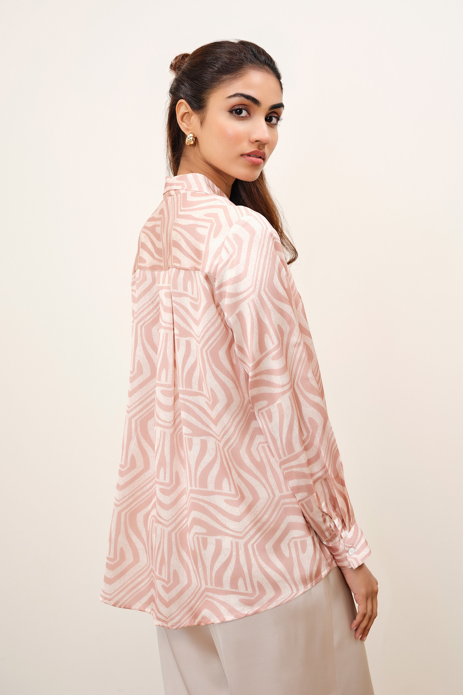 Calm Beige Satin Shirt, Beige, image 6